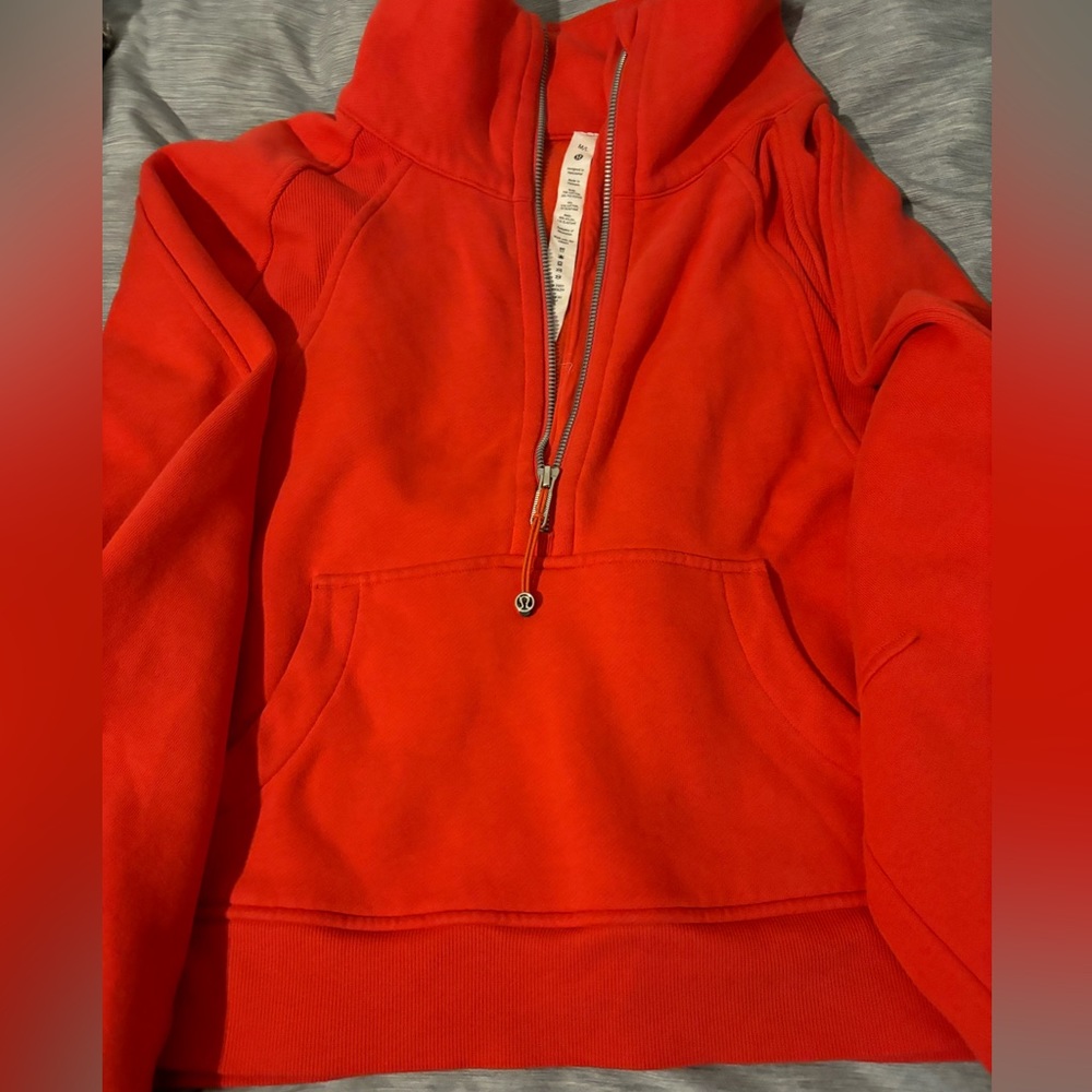 Lululemon Carnation red oversized Funnel neck half zip.